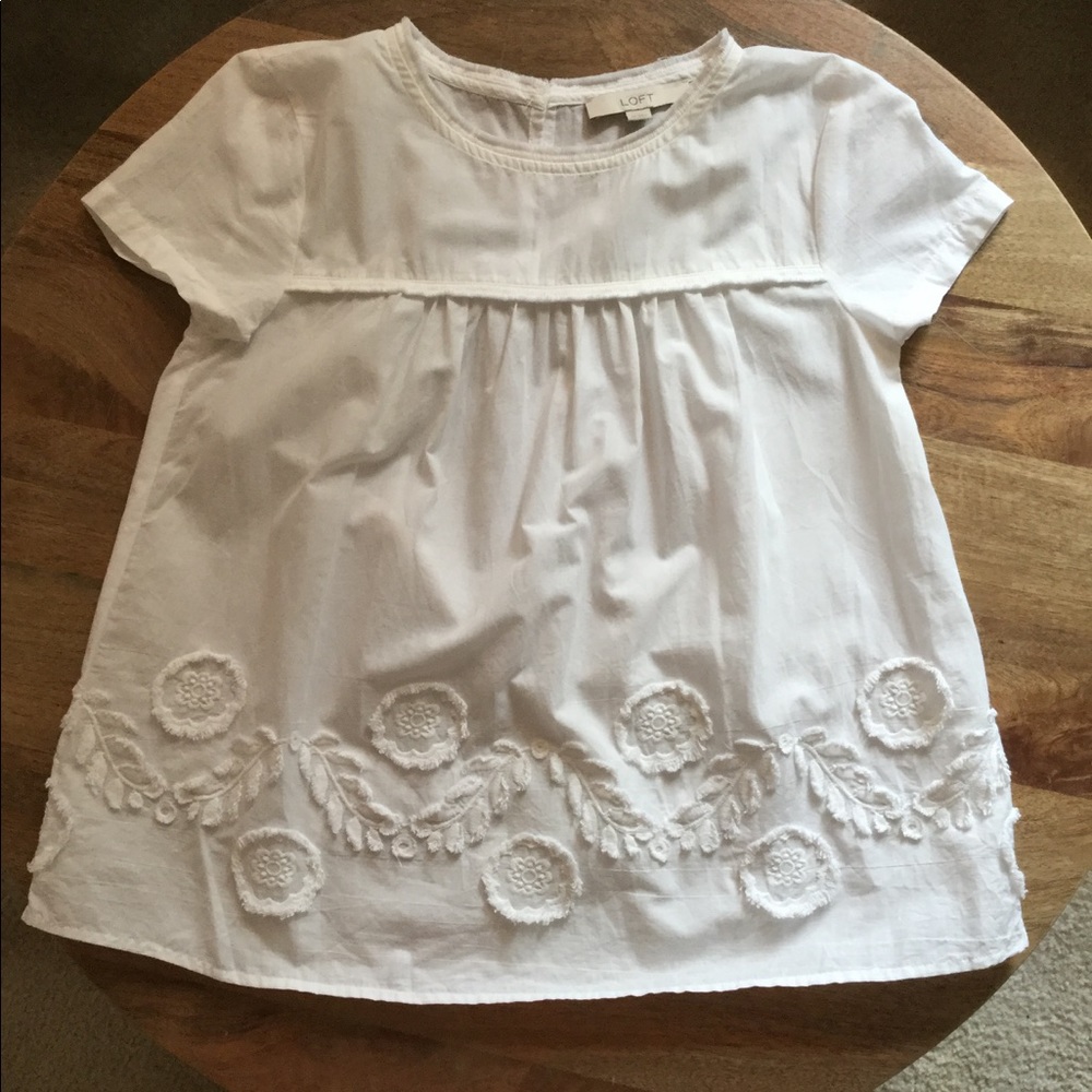 NWOT Loft top with embroidered hem
